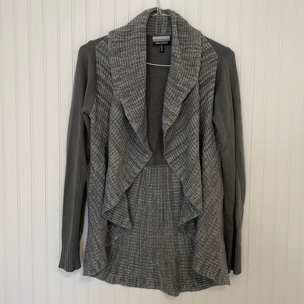 Allison Brittney Gray Knit Flowy Open Cardigan Shawl (MEDIUM)